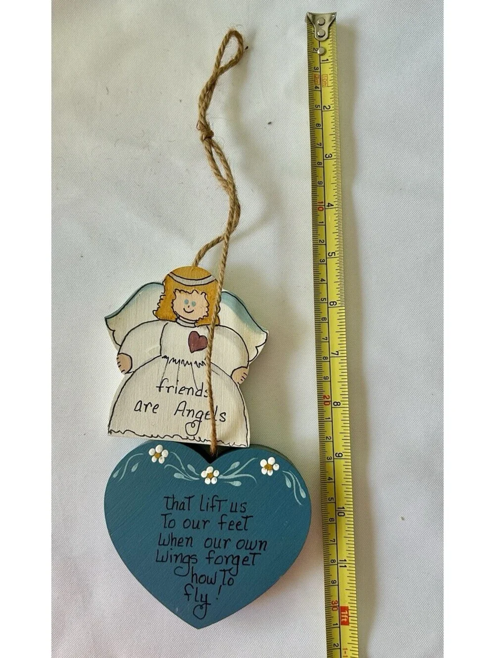 Vtg Hanging Heart Angel Cottage Grandma Country Core Tole Painting Rustic Friend